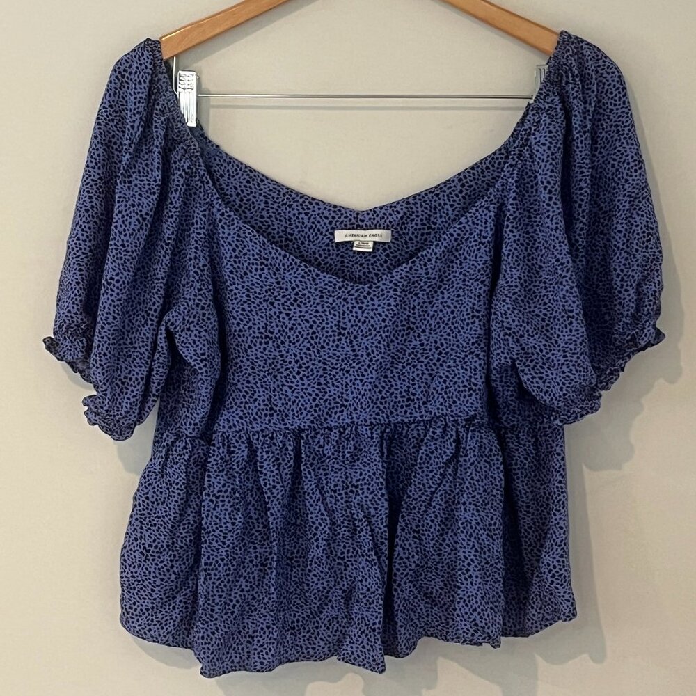 American Eagle Leopard Sweetheart Puff Sleeve Peplum Baby Doll Size Large